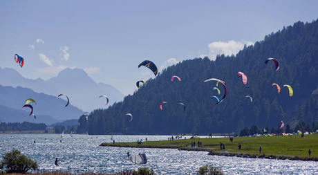 Kitesurfing on Lake Silvaplana in Engadin